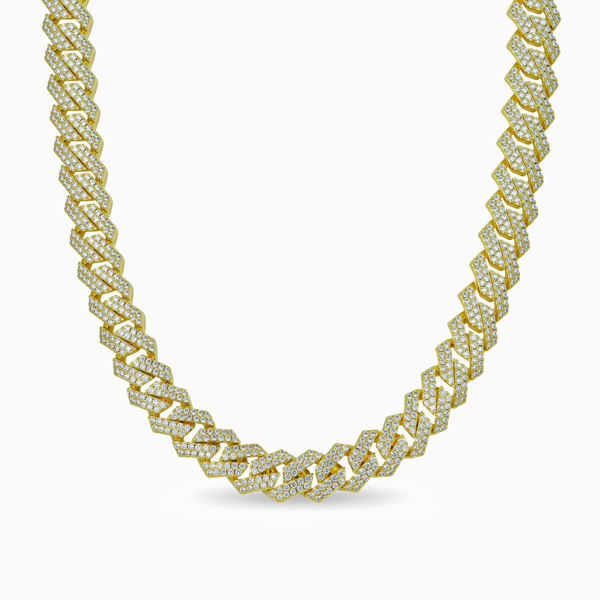 Cadena cubana Prong de 15 mm con baño de oro 18K y circonitas de Ice Baby