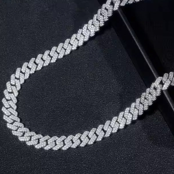 Cadena Cubana Prong 10 Mm VVS Moissanite + Plata 925