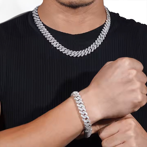 Cadena Cubana Prong 10 Mm VVS Moissanite + Plata 925