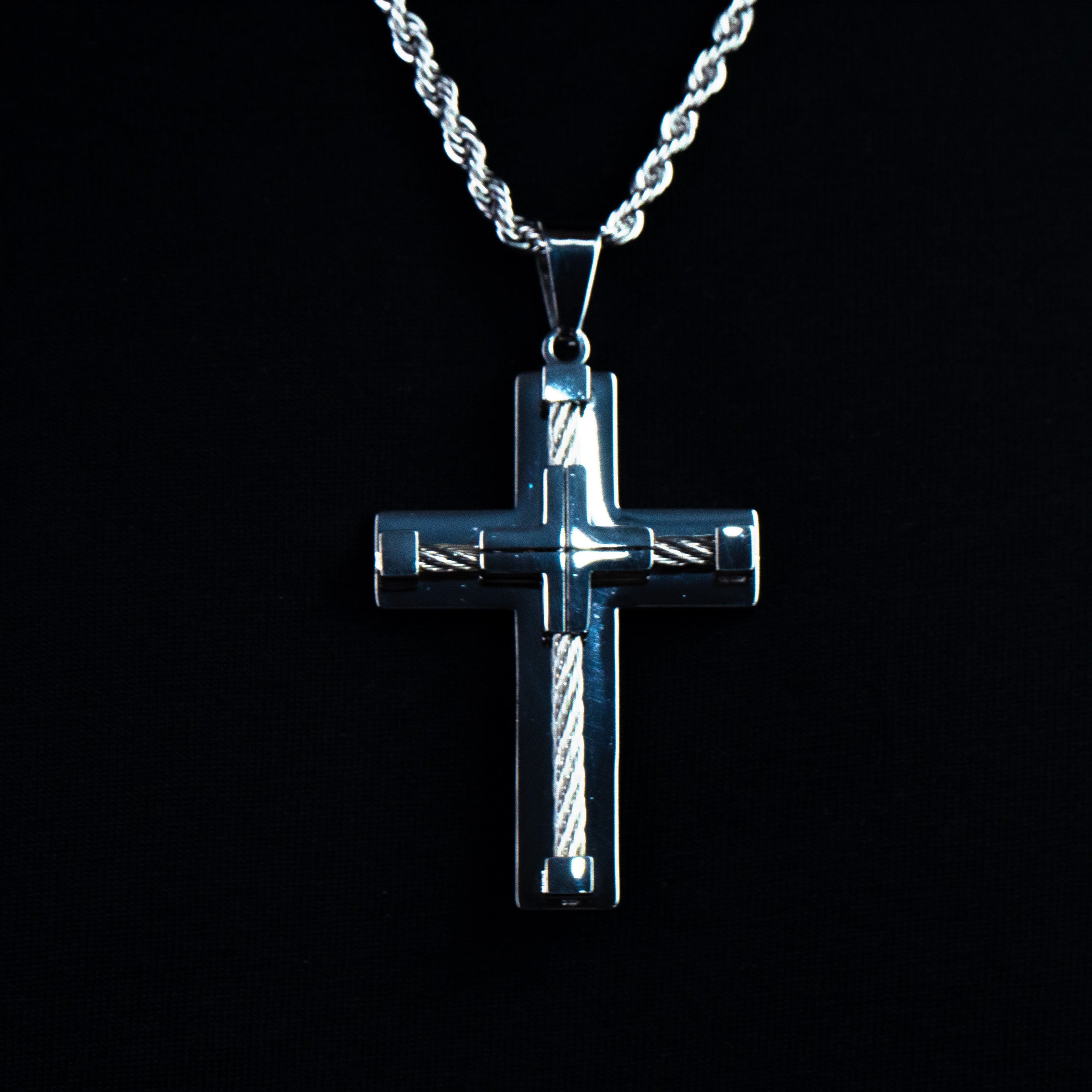 Colgante Cruz Rope Oro Blanco