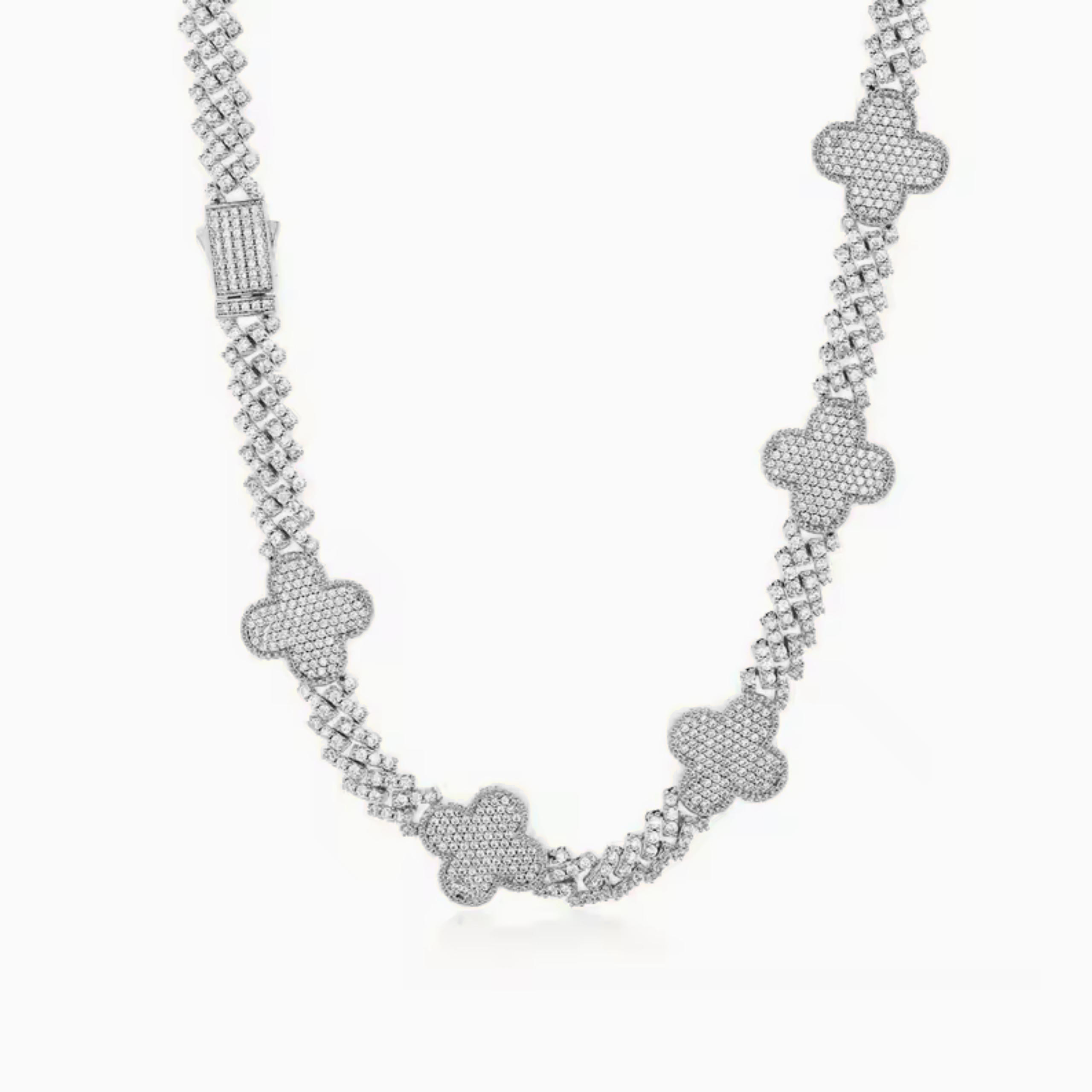 Cadena Cubana Treboles Oro Blanco