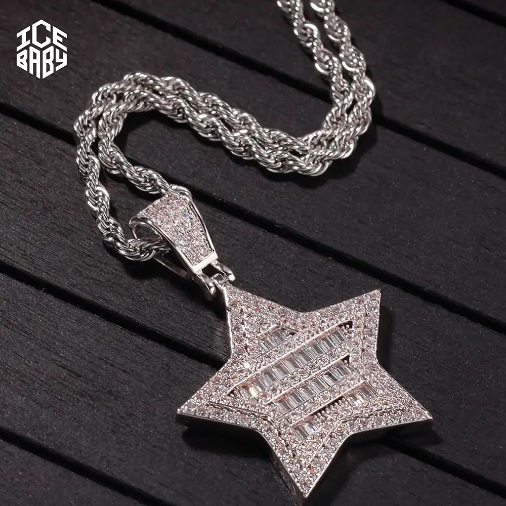 Colgante Estrella Baguettes Oro Blanco