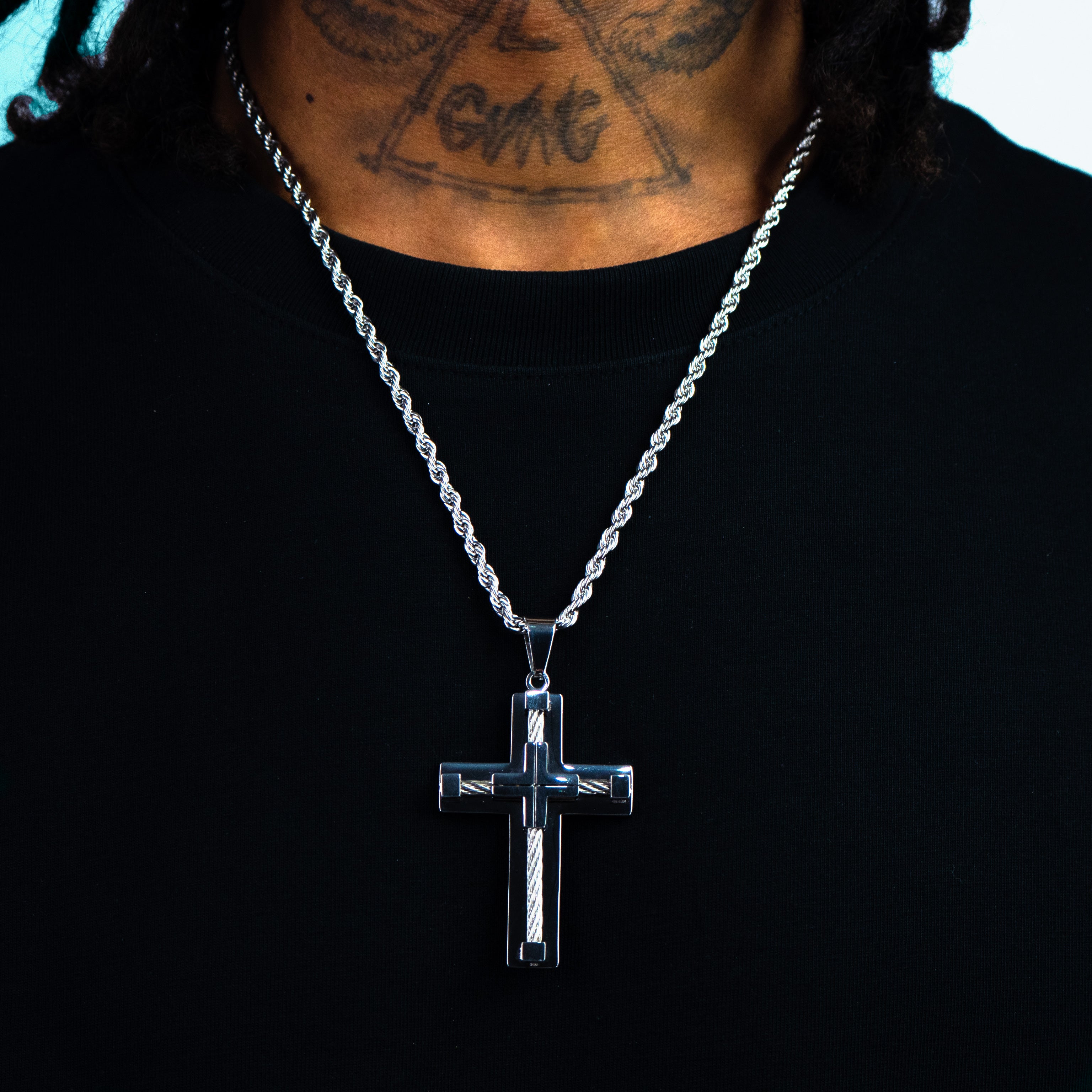 Colgante Cruz Rope Oro Blanco