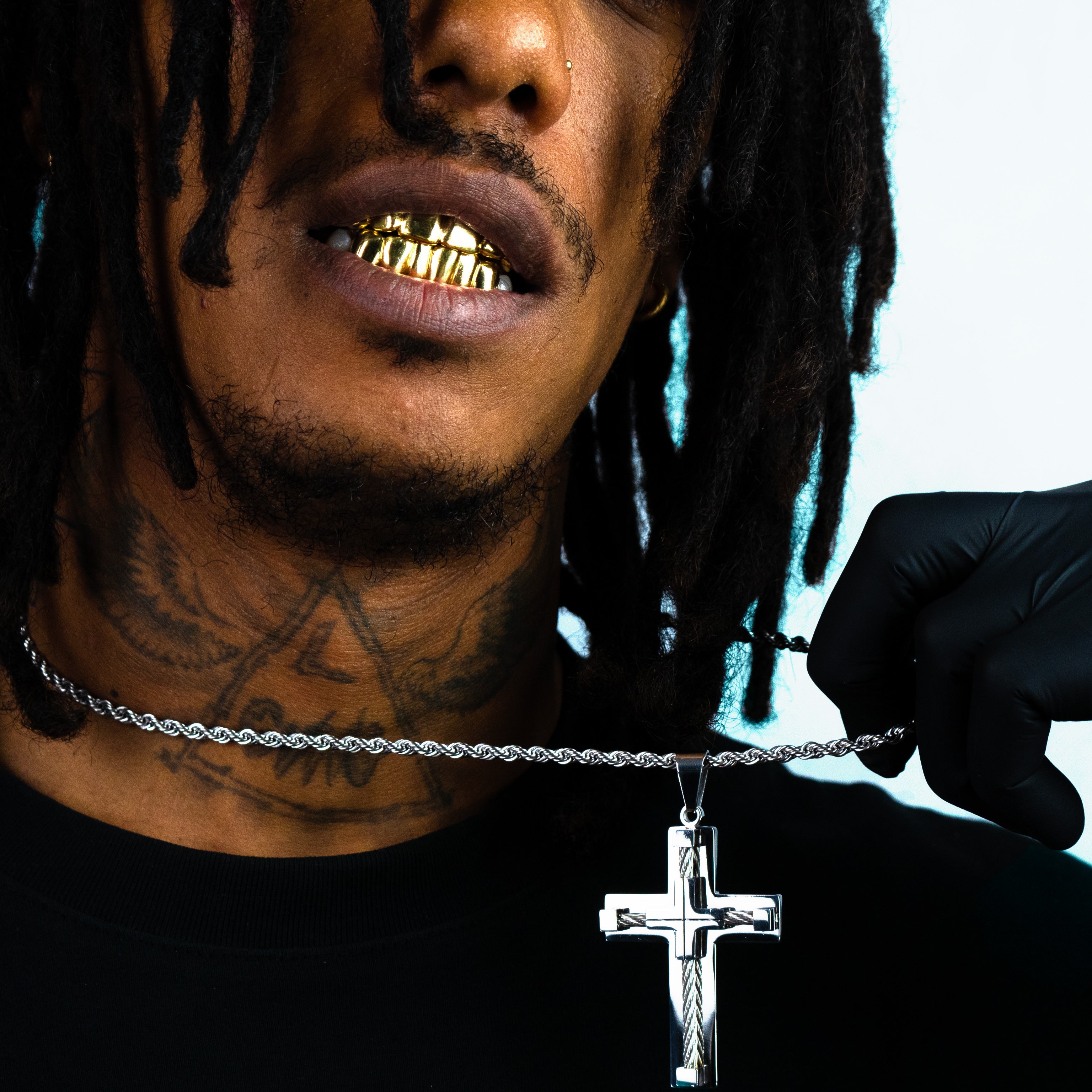 Colgante Cruz Rope Oro Blanco