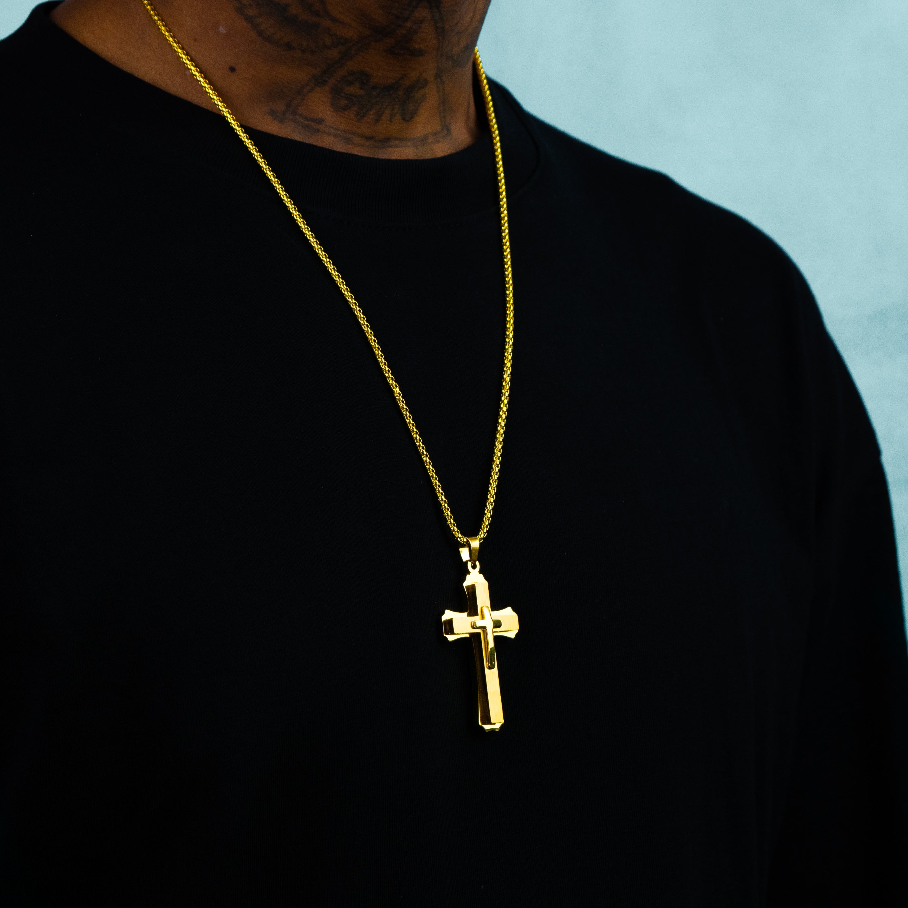 Colgante Doble Cruz Oro 18K