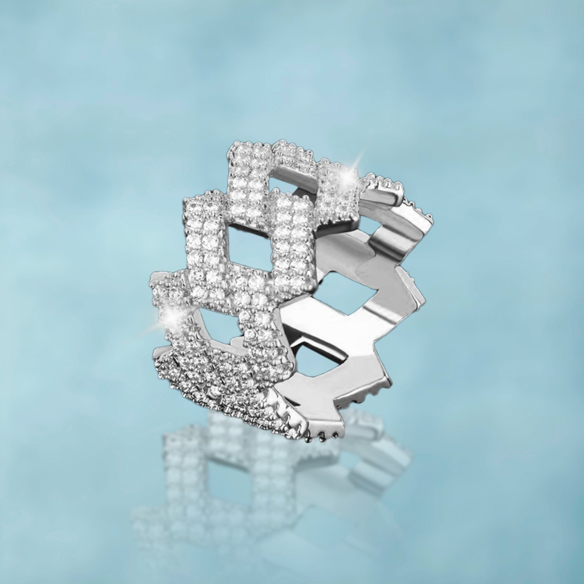 Anillo Ice Cubana Prong Oro Blanco