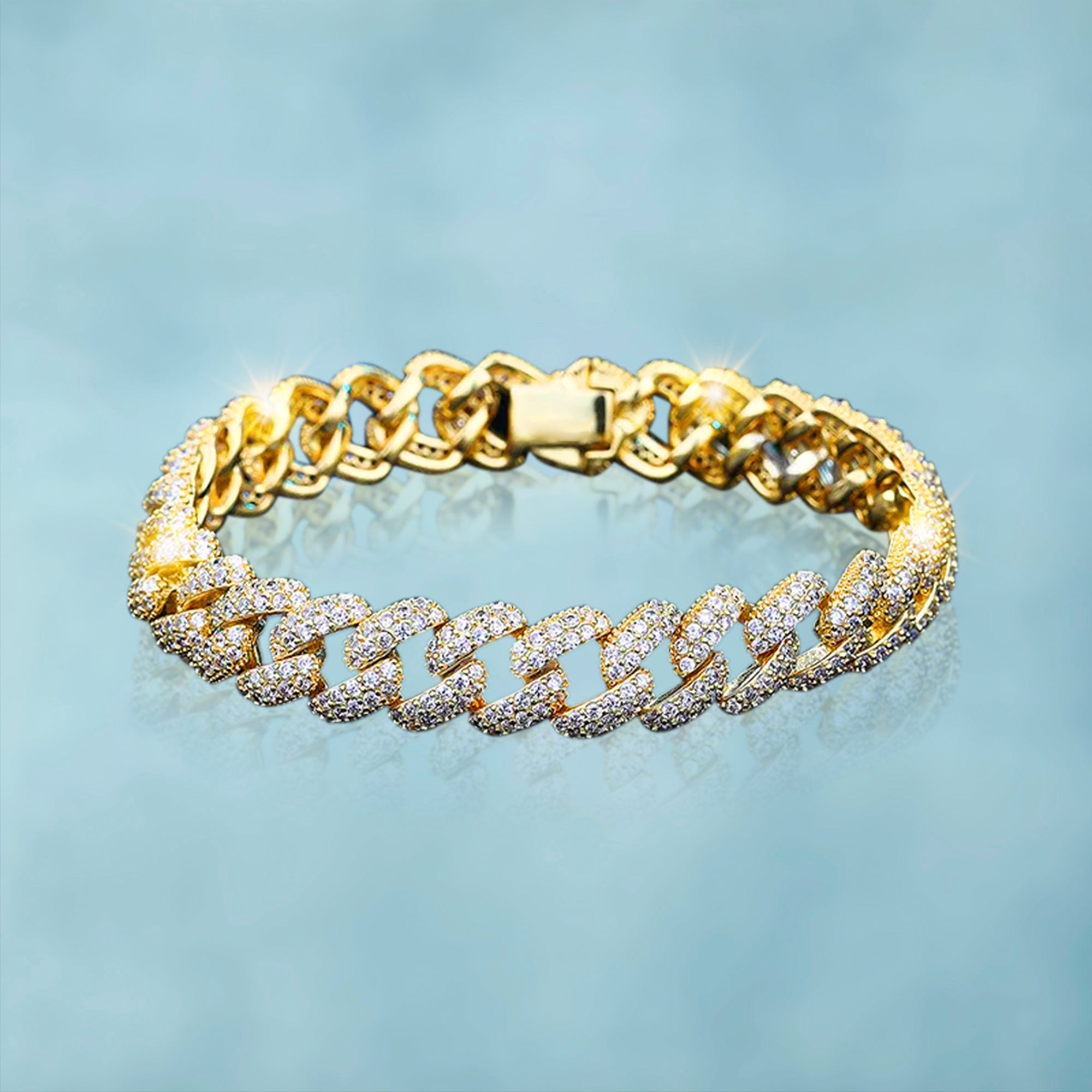 Brazalete Cubana Ice 10 Mm Oro 18K