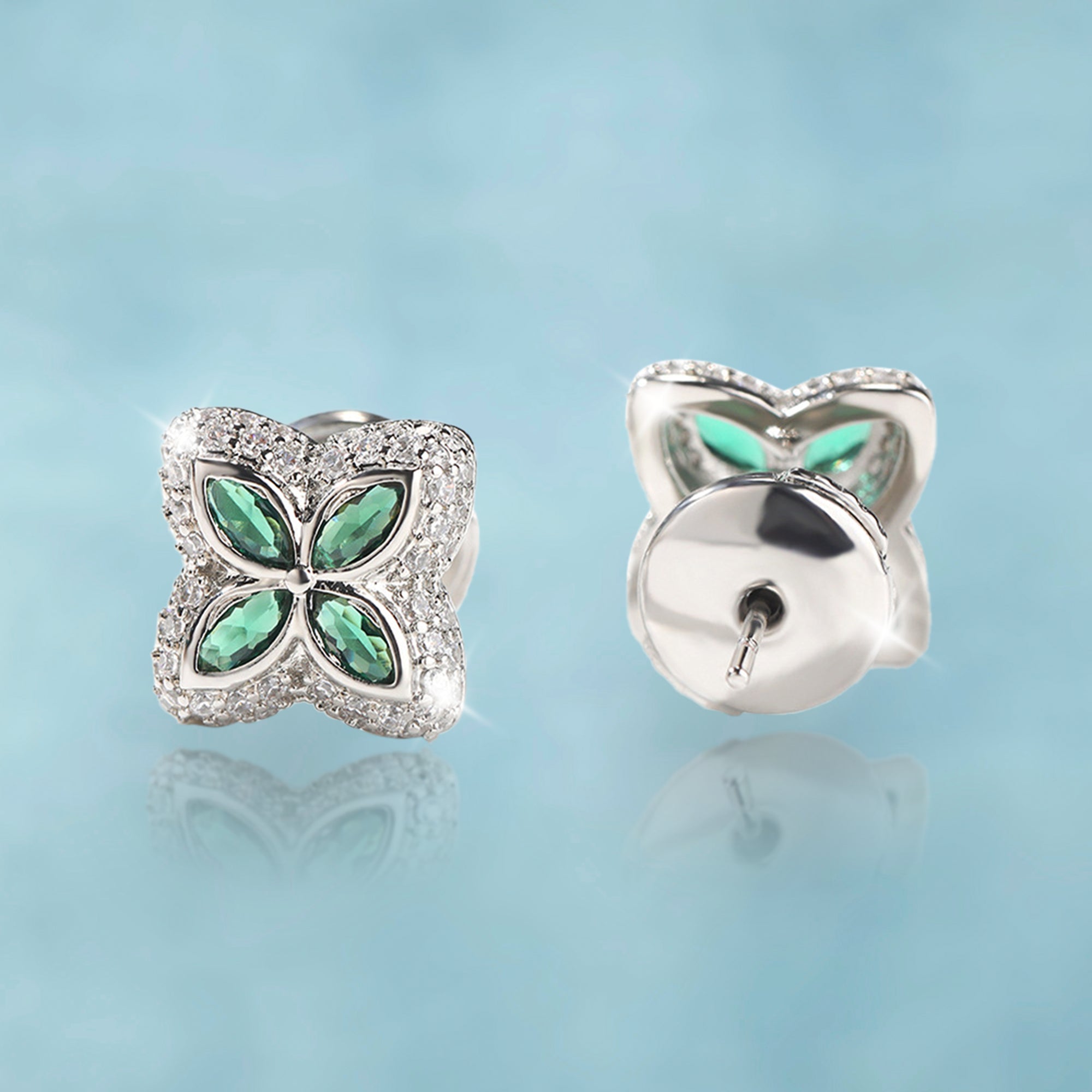 Pendientes Trebol Verde Ice Plata 925
