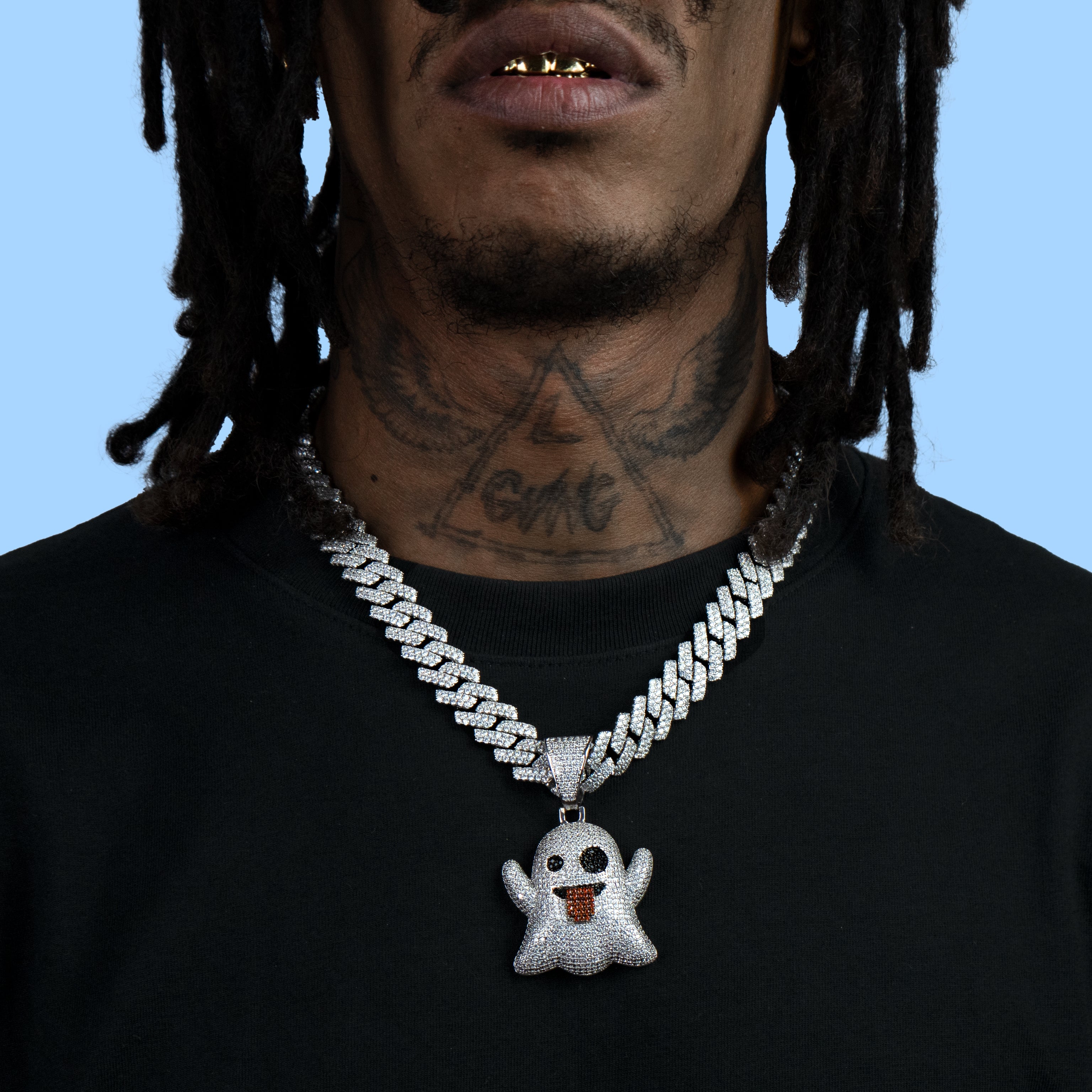 Colgante Emoji Fantasma Oro Blanco