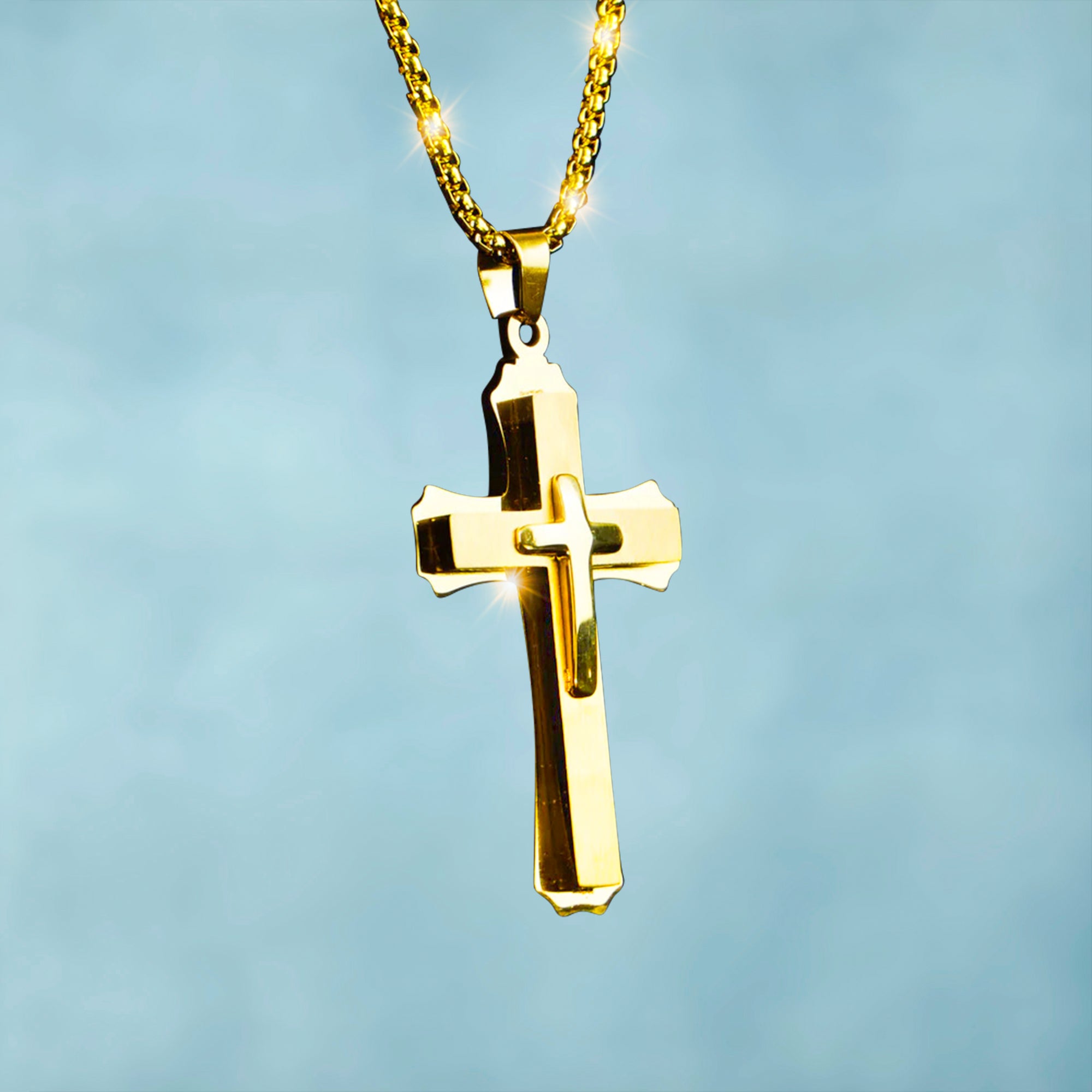 Colgante Doble Cruz Oro 18K