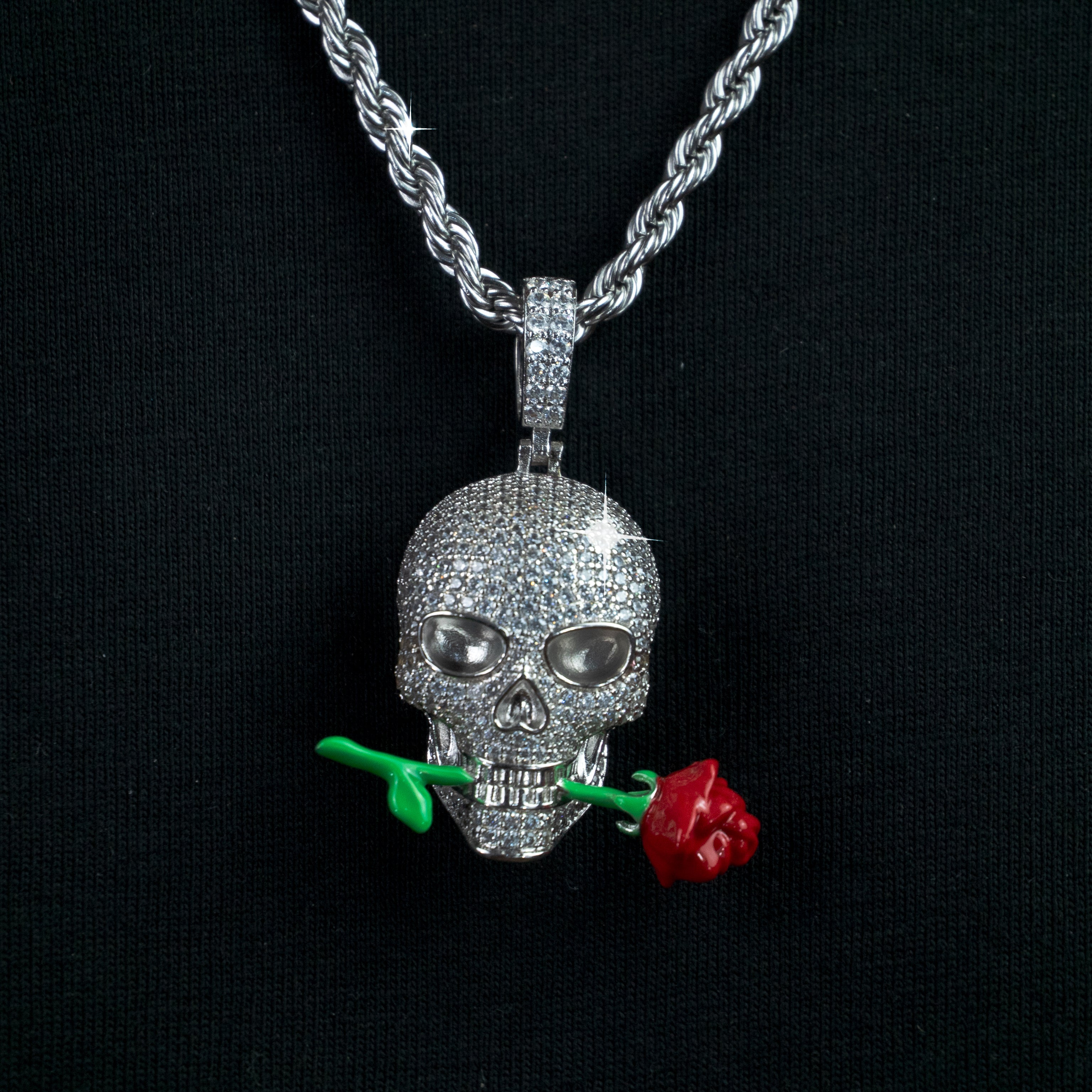 Colgante Luminoso Rose Skull Oro Blanco