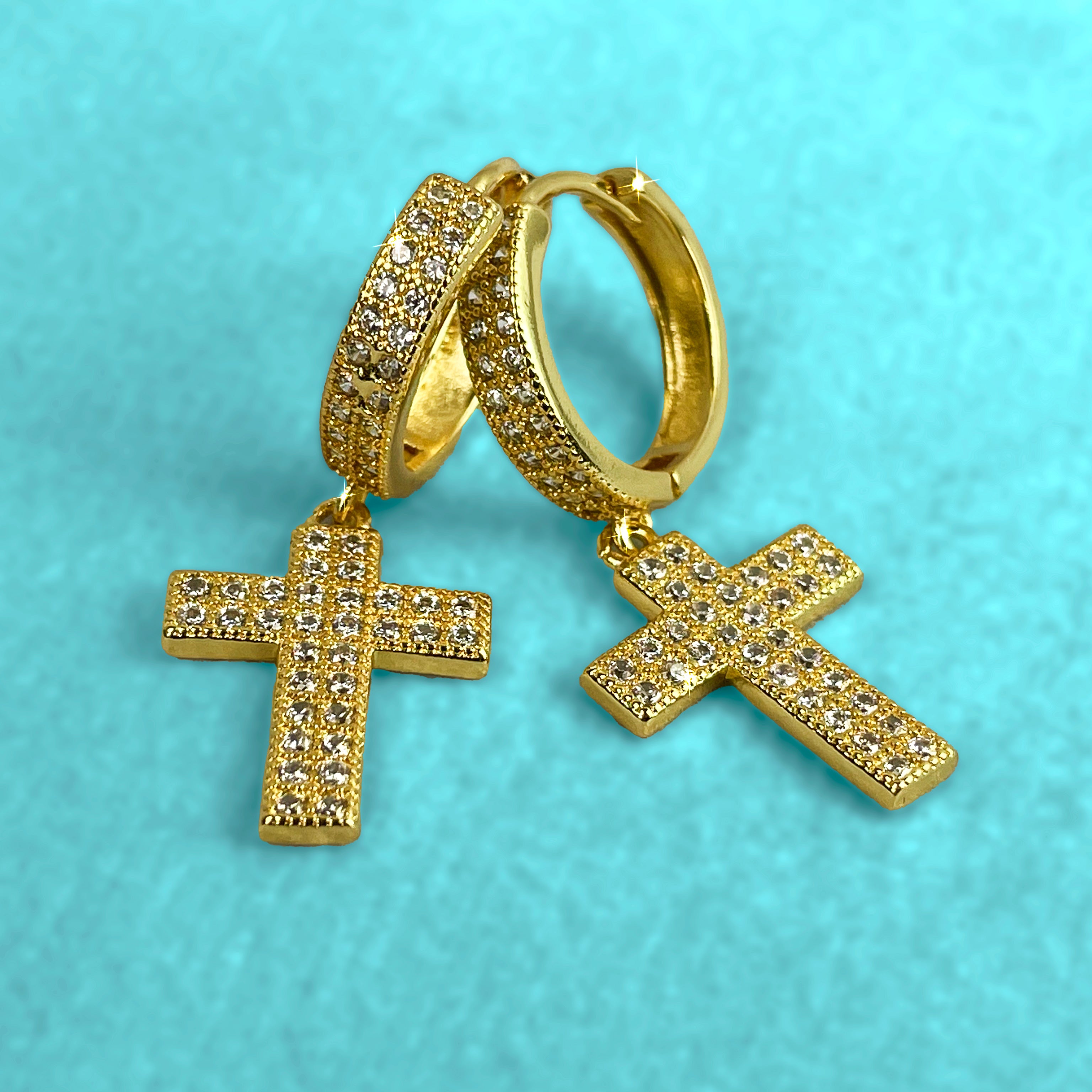 Pendientes Cruz Colgante Oro 18K