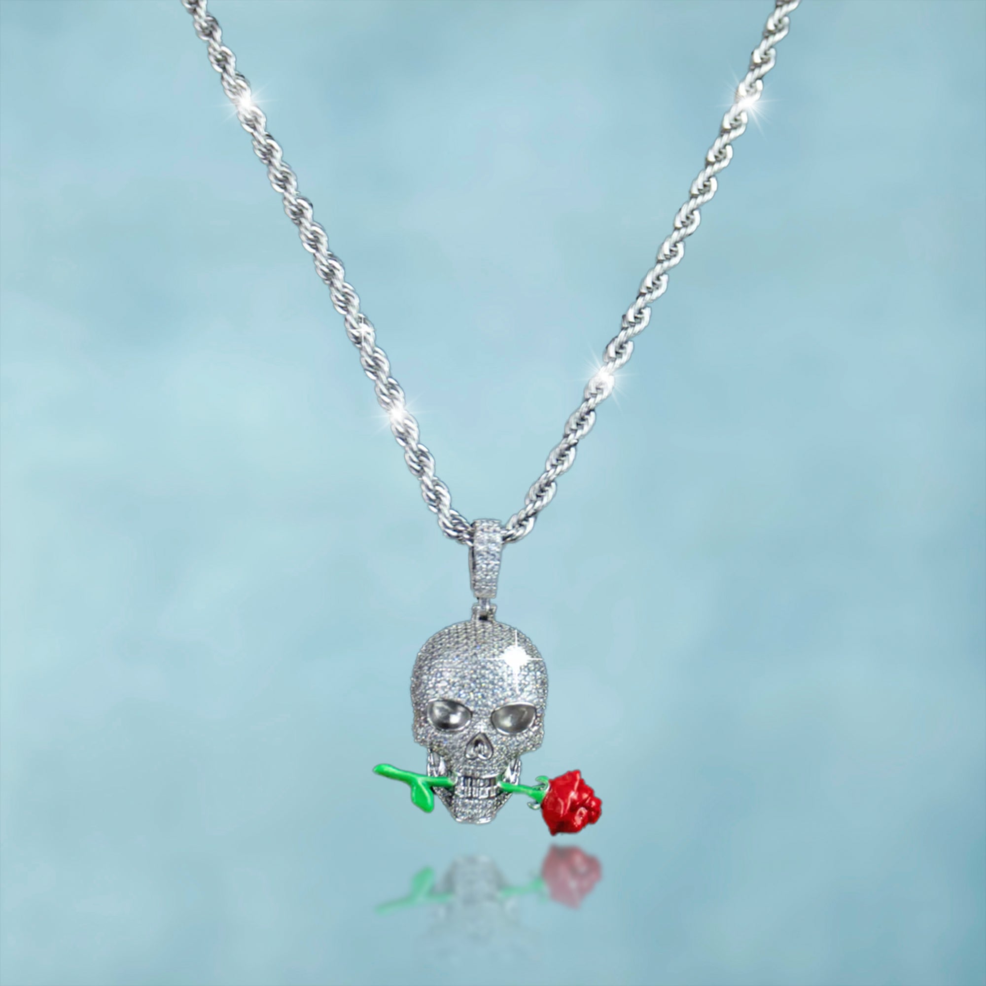 Colgante Luminoso Rose Skull Oro Blanco