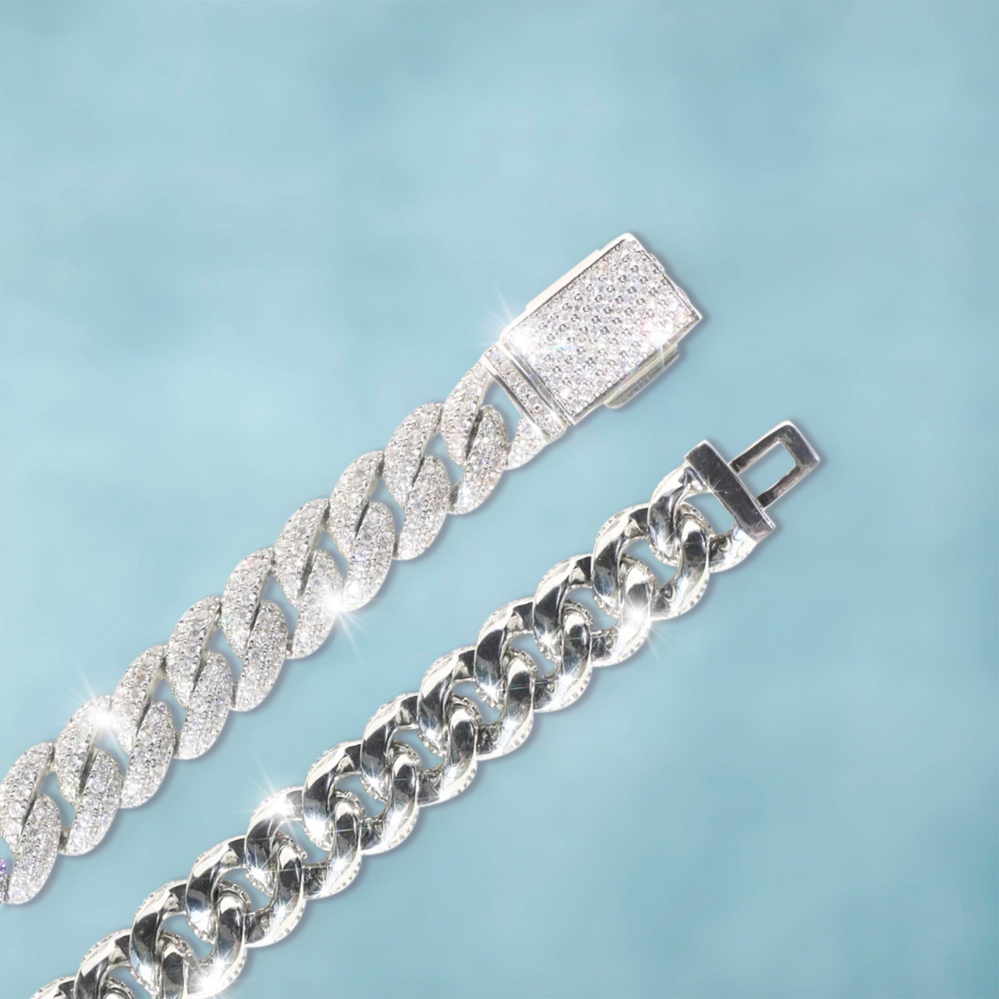 Cadena Cubana Ice 10Mm Oro Blanco