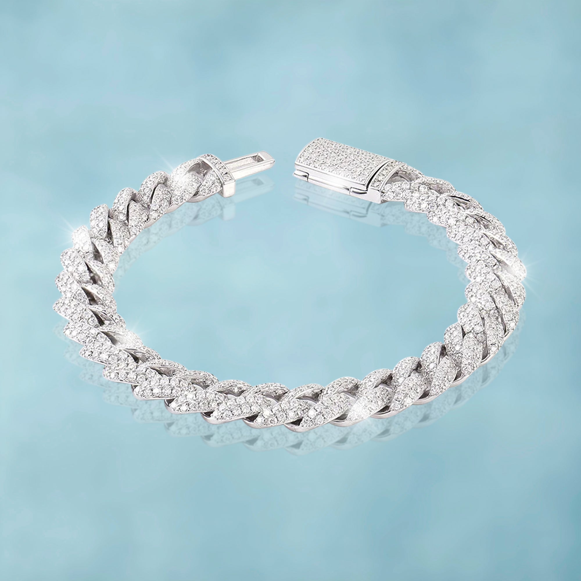 Brazalete Cubana Ice 10 Mm Oro Blanco