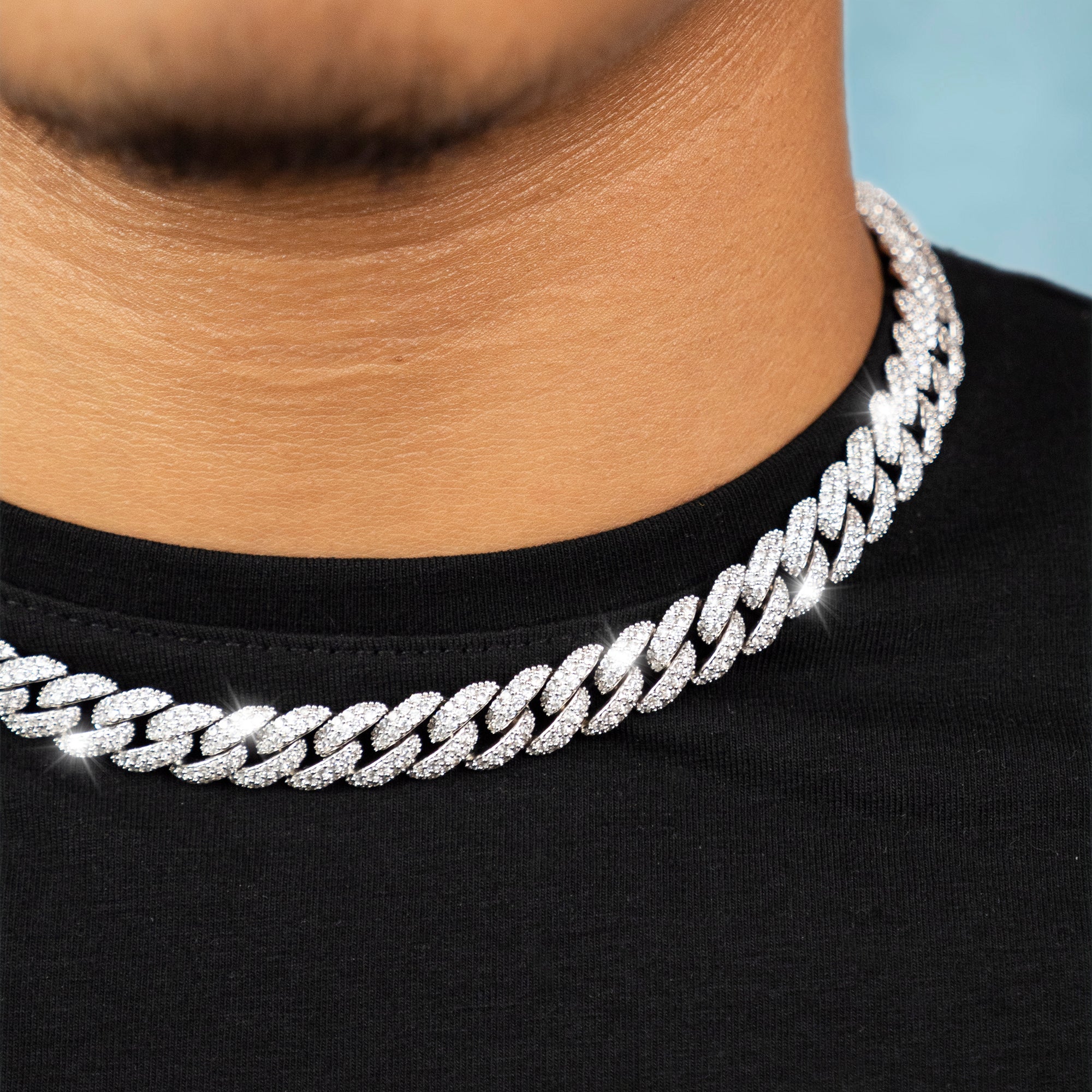 Cadena Cubana Ice 10Mm Oro Blanco
