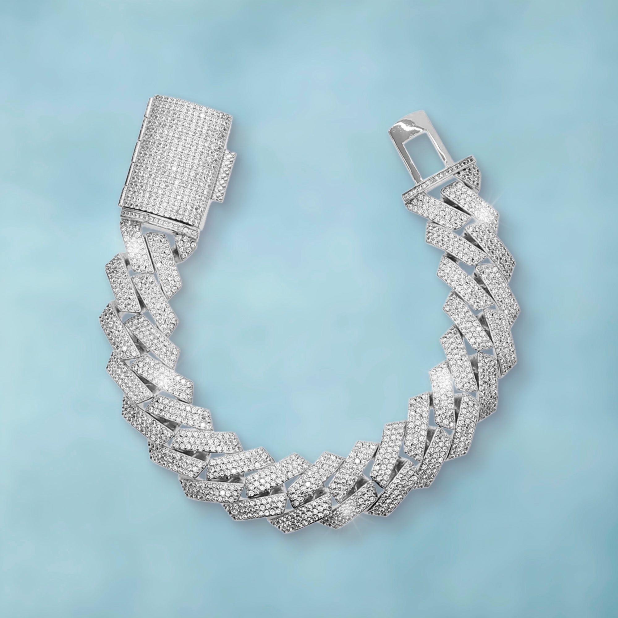 Brazalete Cubana Premium 20 Mm Oro Blanco