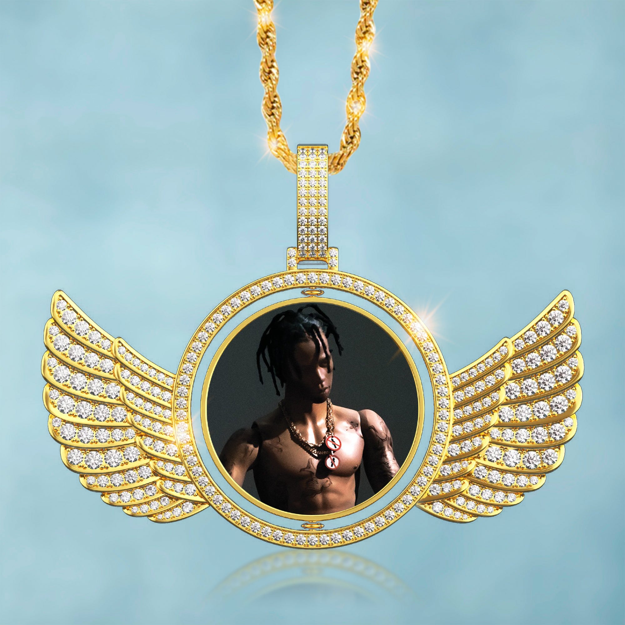 Colgante Personalizado Foto Alas Oro