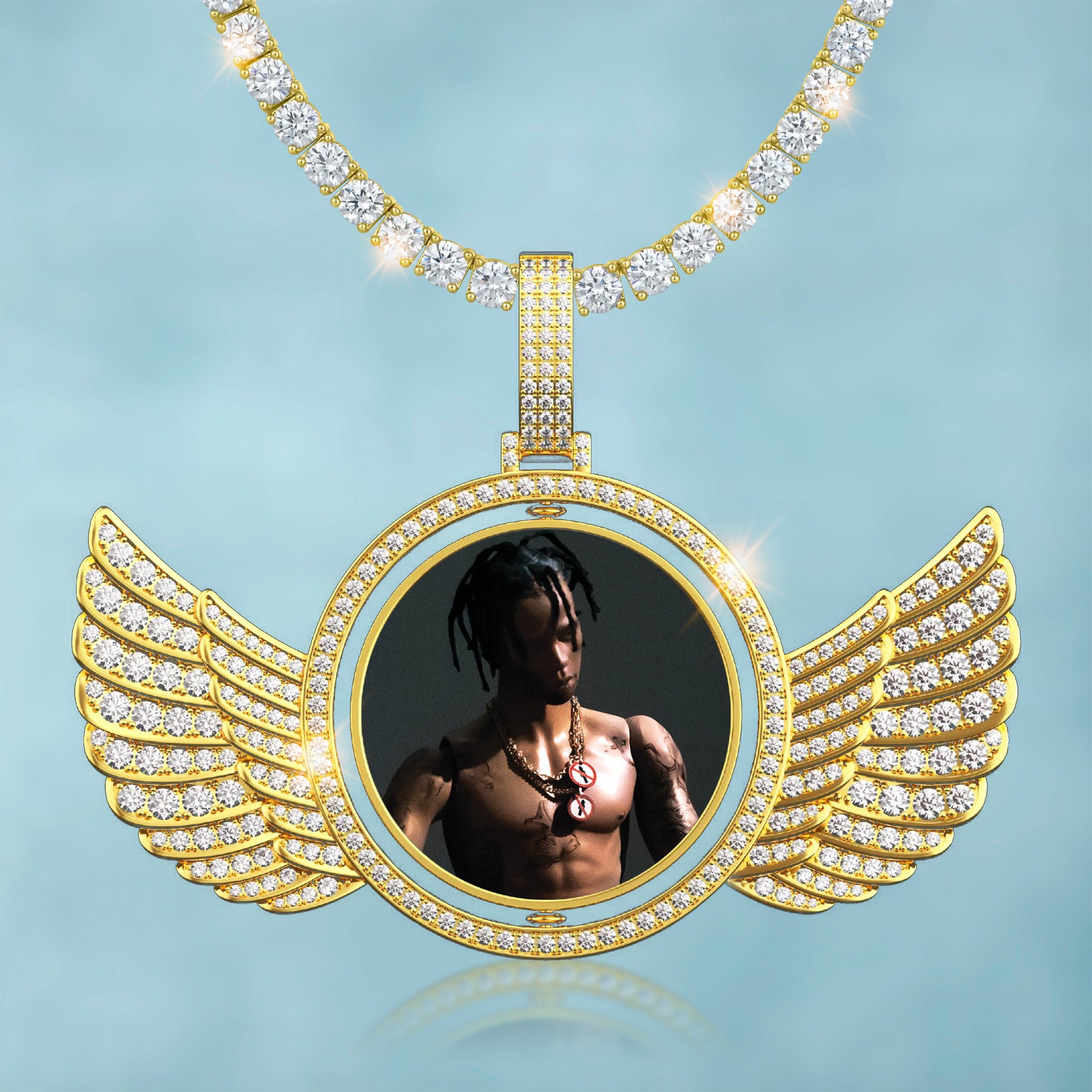 Colgante Personalizado Foto Alas Oro