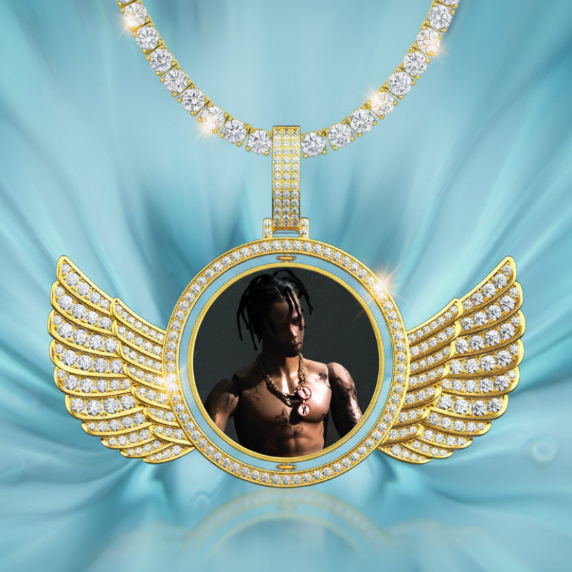 Personalized Gold Photo Wings Pendant