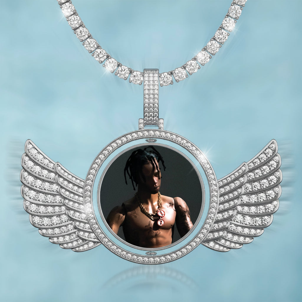 Personalized Gold Photo Wings Pendant