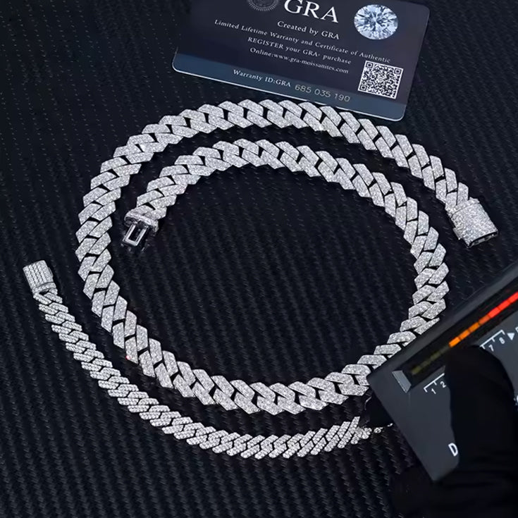 Cuban Chain Prong 8mm VVS Moissanite + 925 Silver