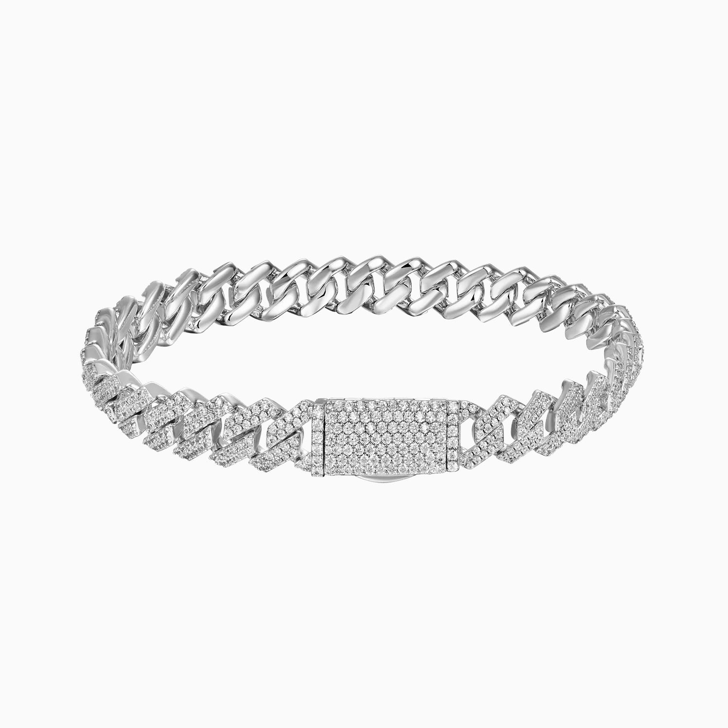 Brazalete Cubana Prong 10 Mm Oro Blanco