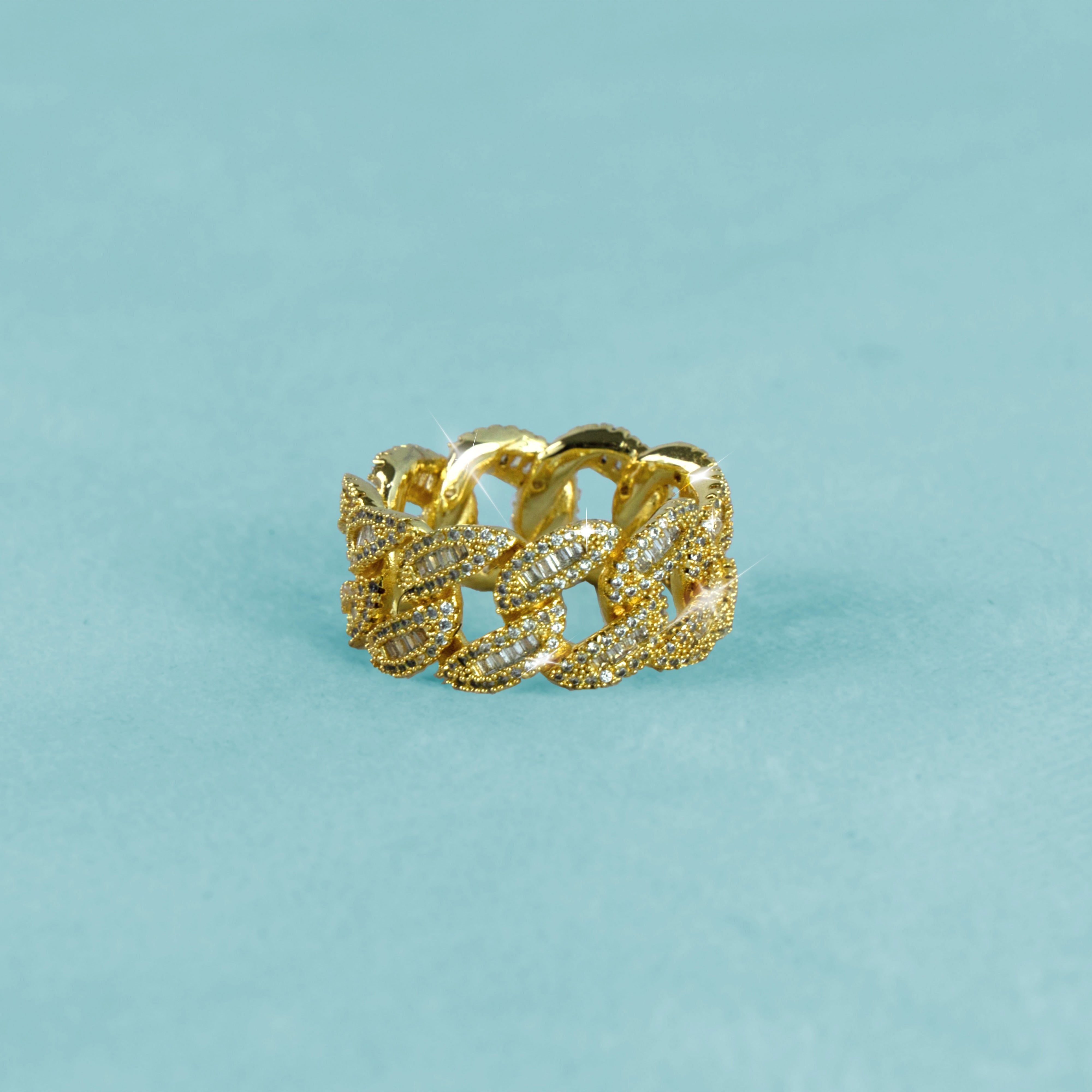 Anillo Ice Cubana Baguettes Oro 18k