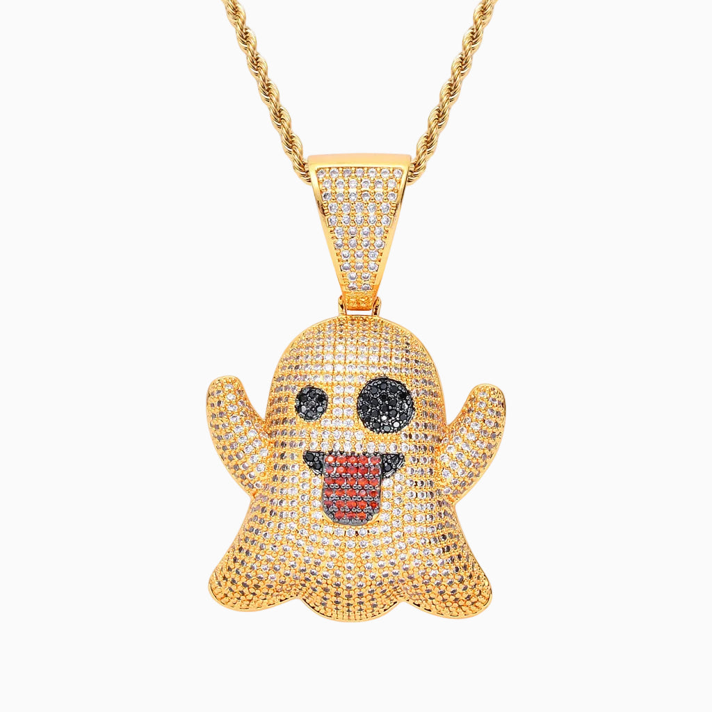 White Gold Ghost Emoji Pendant