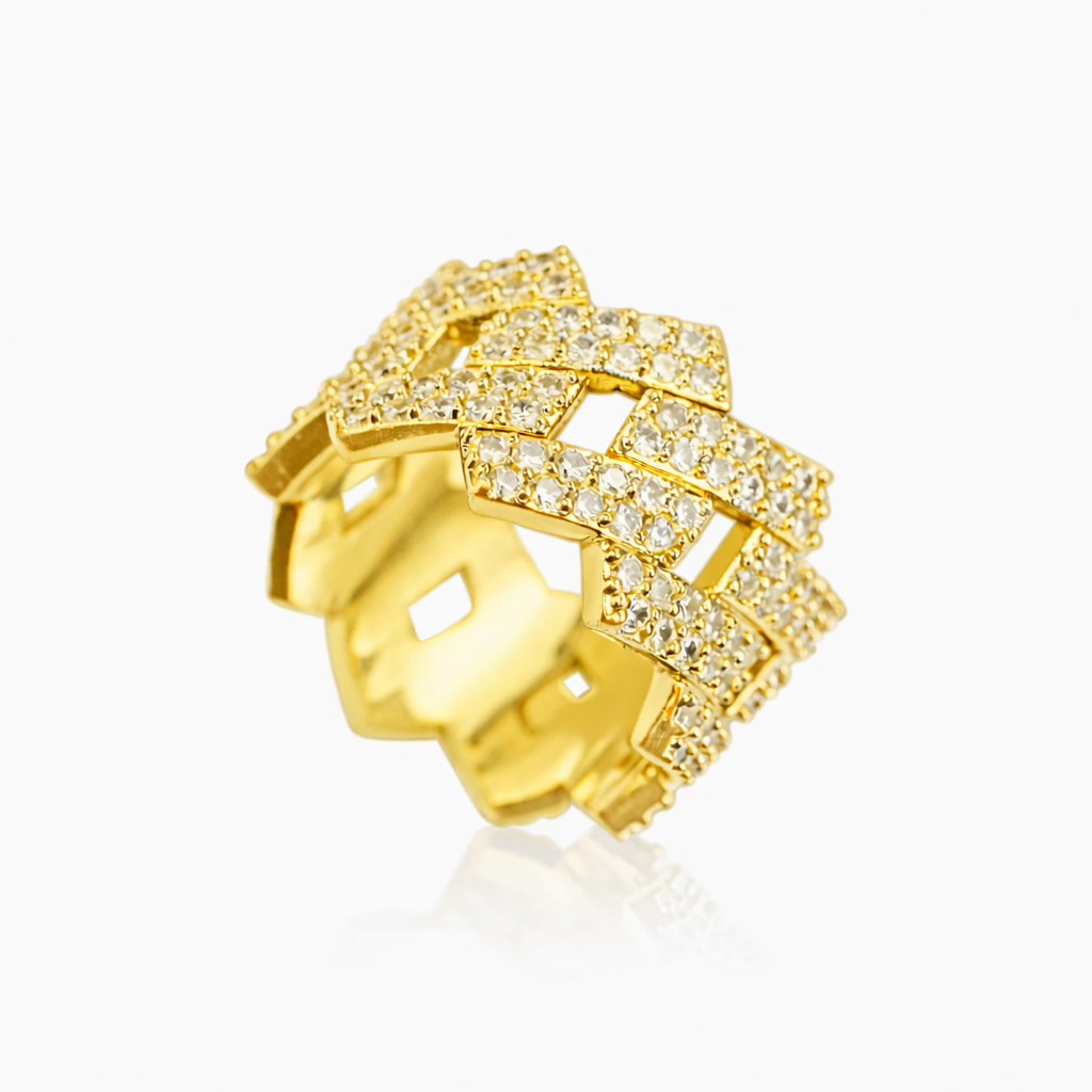 Anillo Ice Cubana Prong Oro 18k