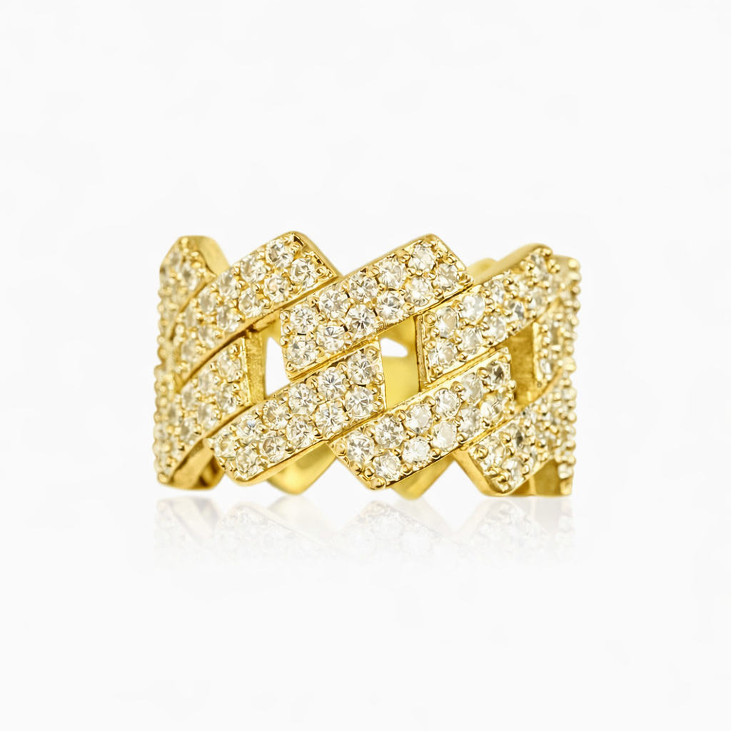 Anillo Ice Cubana Prong Oro 18k