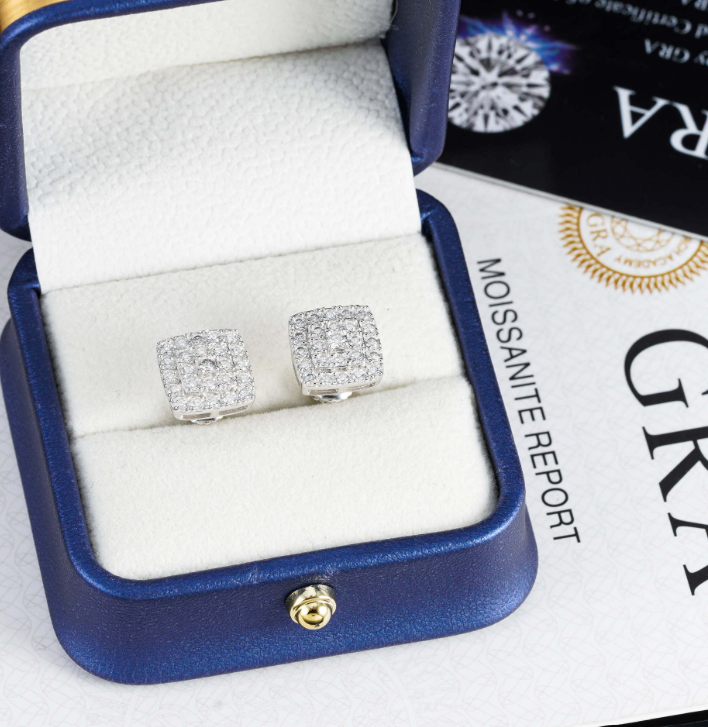 Pendientes Cuadrados VVS Moissanite + Plata 925