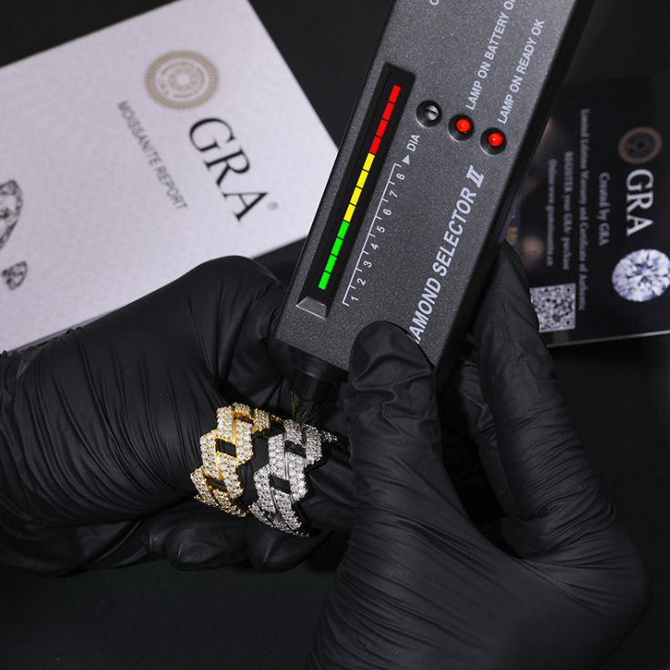 Prueba del Anillo Ice Cubana Prong VVS Moissanite con detector