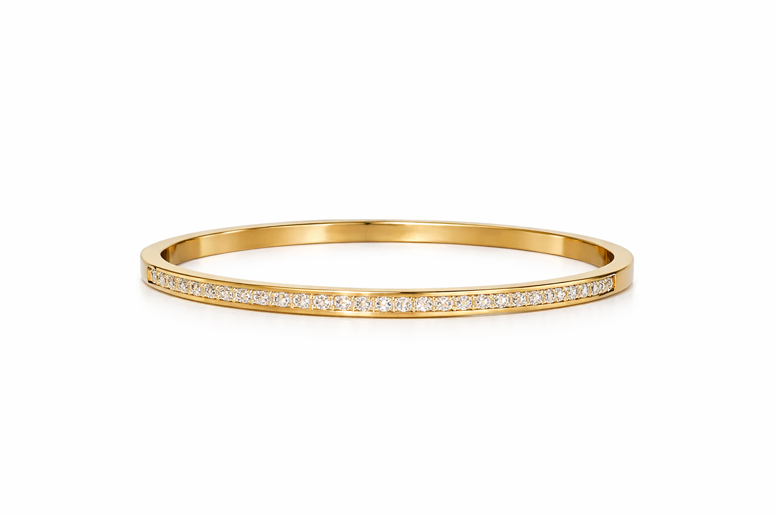 Pulsera Rígida de Oro con Línea de Diamantes