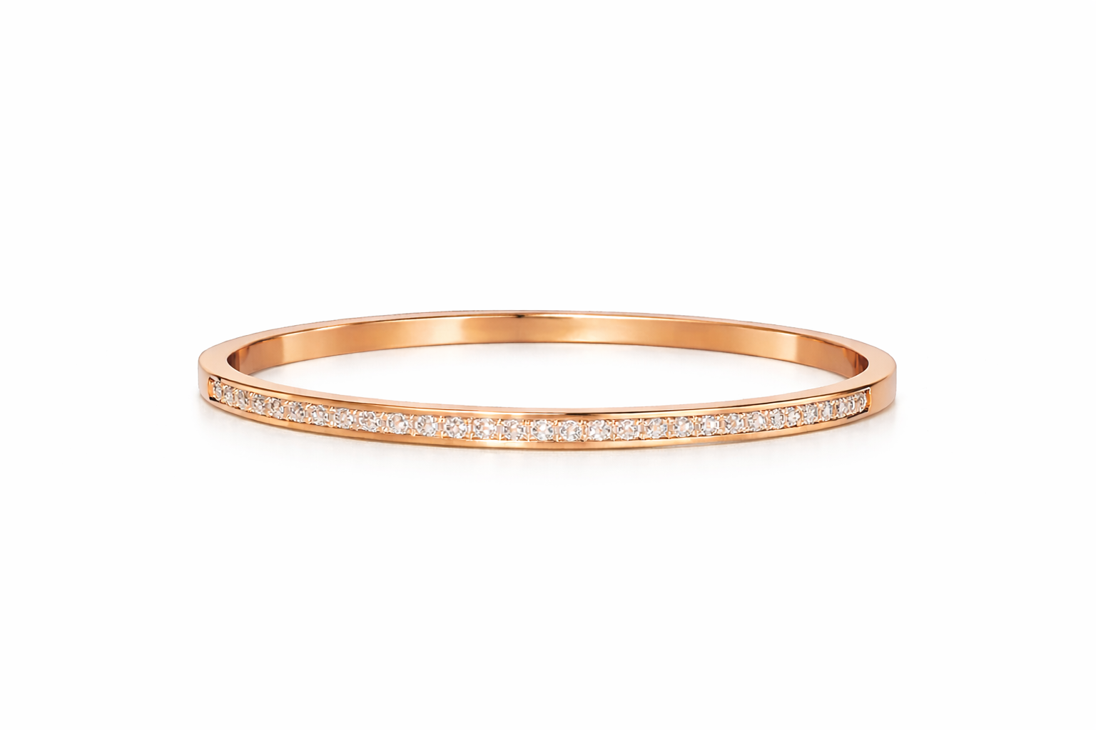 Pulsera Rígida de Oro Rosa con Línea de Diamantes