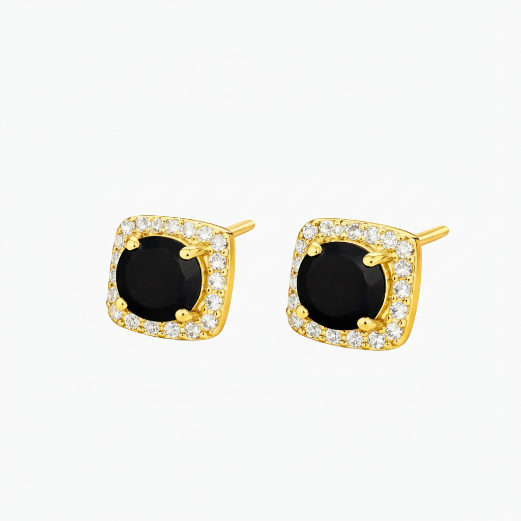 Pendientes Ice Ónix Oro 18K