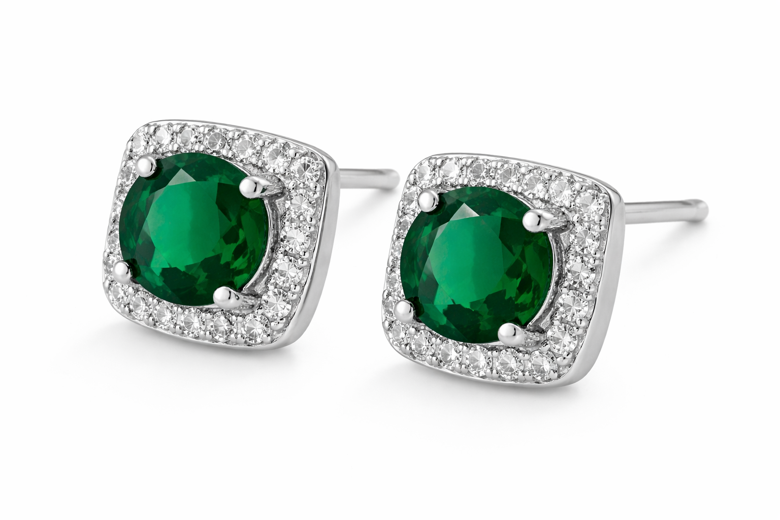 Pendientes Esmeralda Oro Blanco