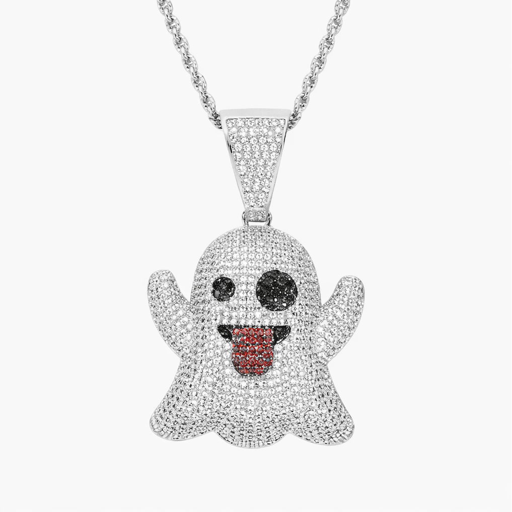 White Gold Ghost Emoji Pendant