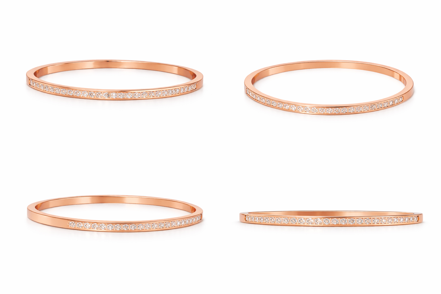 Pulsera Rígida de Oro Rosa con Línea de Diamantes