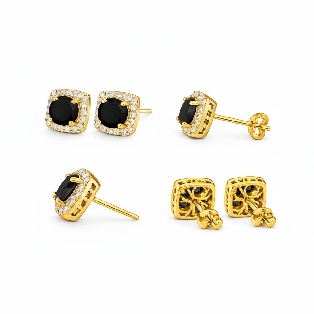 Pendientes Ice Ónix Oro 18K