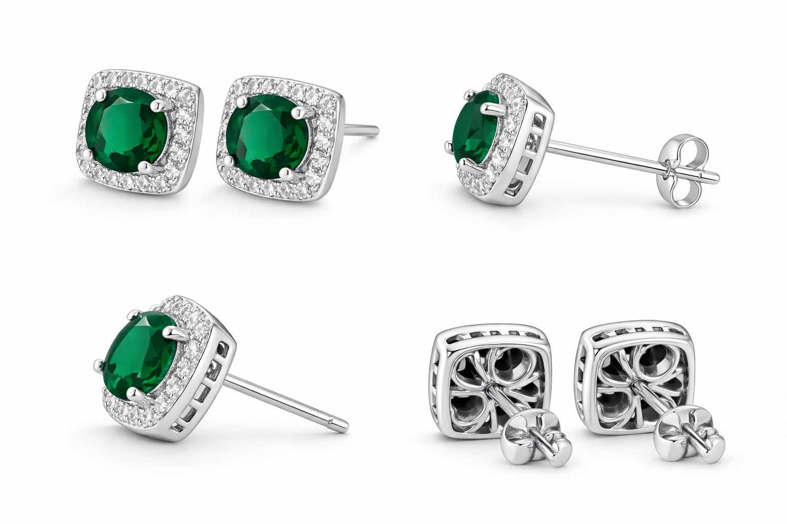 Pendientes Esmeralda Oro Blanco