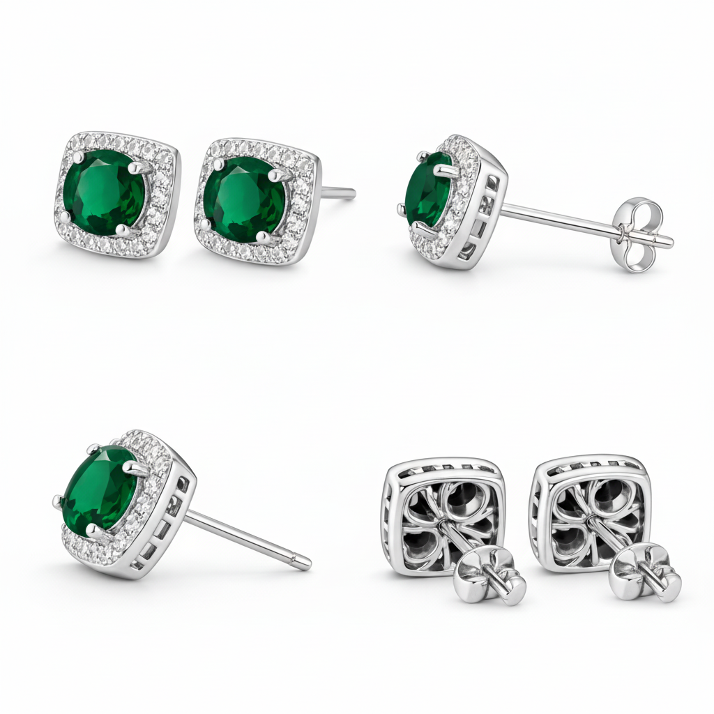 Pendientes Esmeralda Oro Blanco
