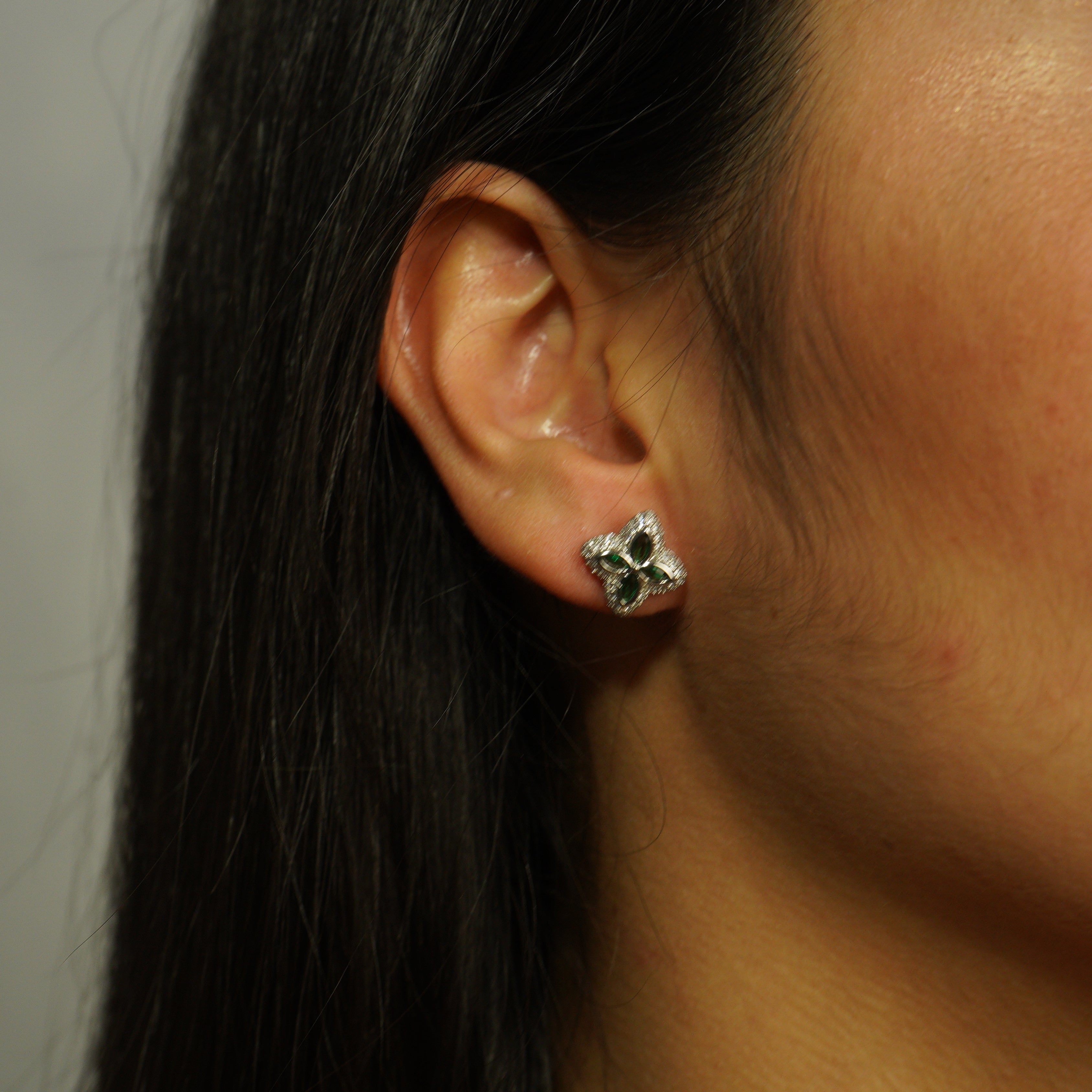 Pendientes Trebol Verde Ice Plata 925