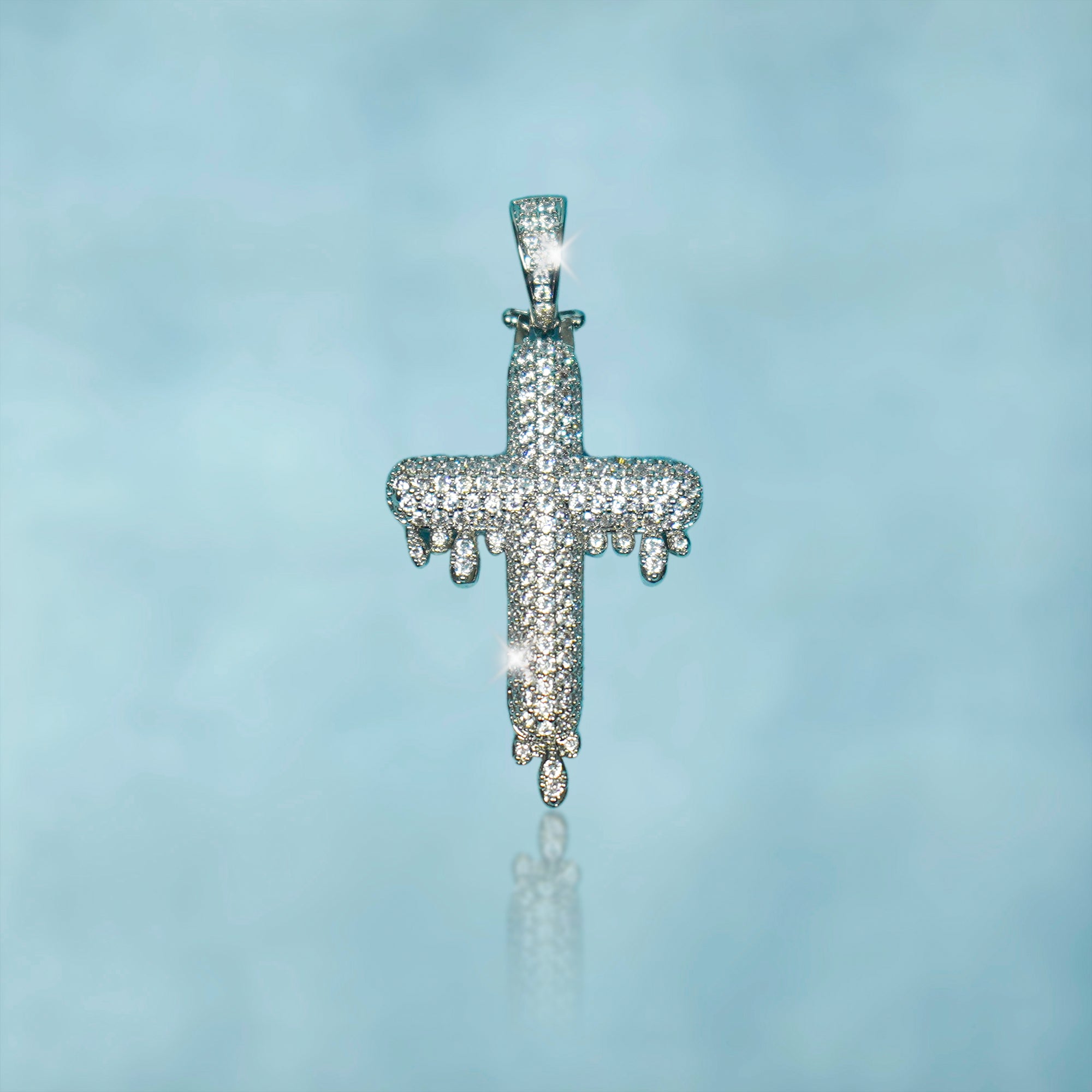 Colgante Cruz Drip Oro Blanco