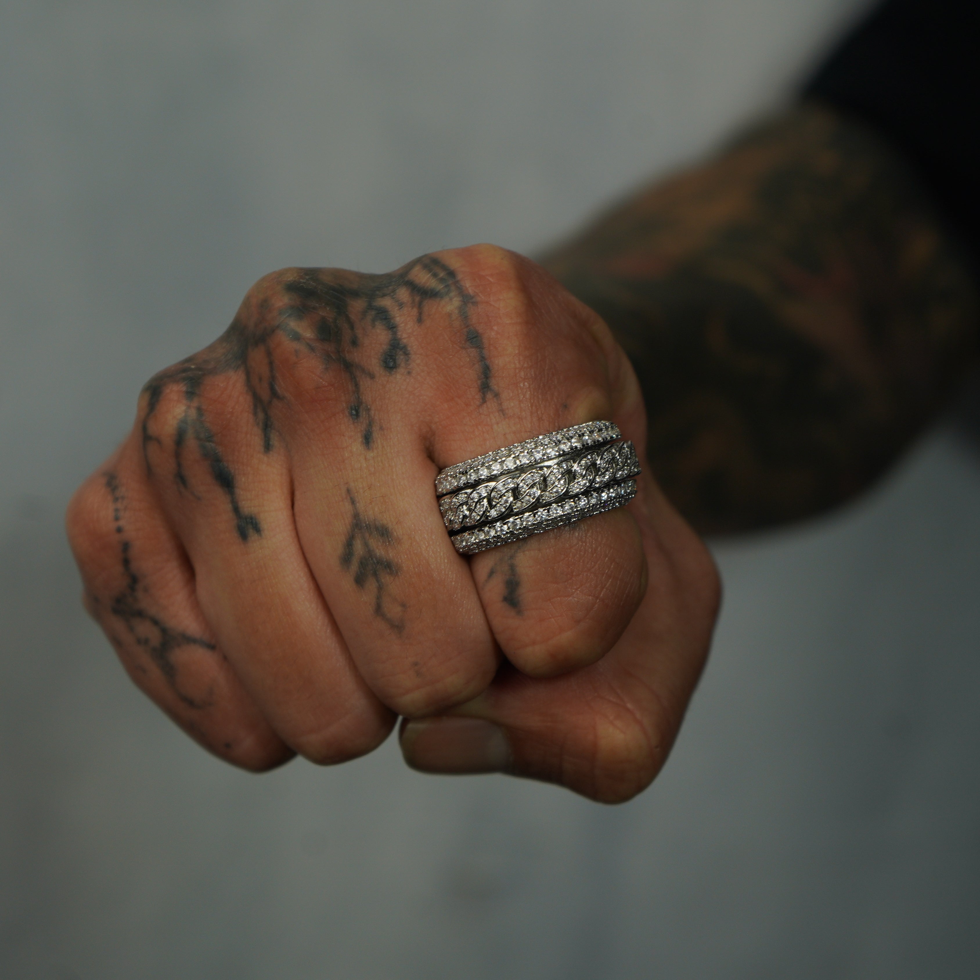 Anillo Cuban Ice Spinner Oro Blanco