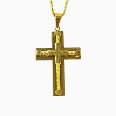 Rope Cross Pendant – 18K Gold