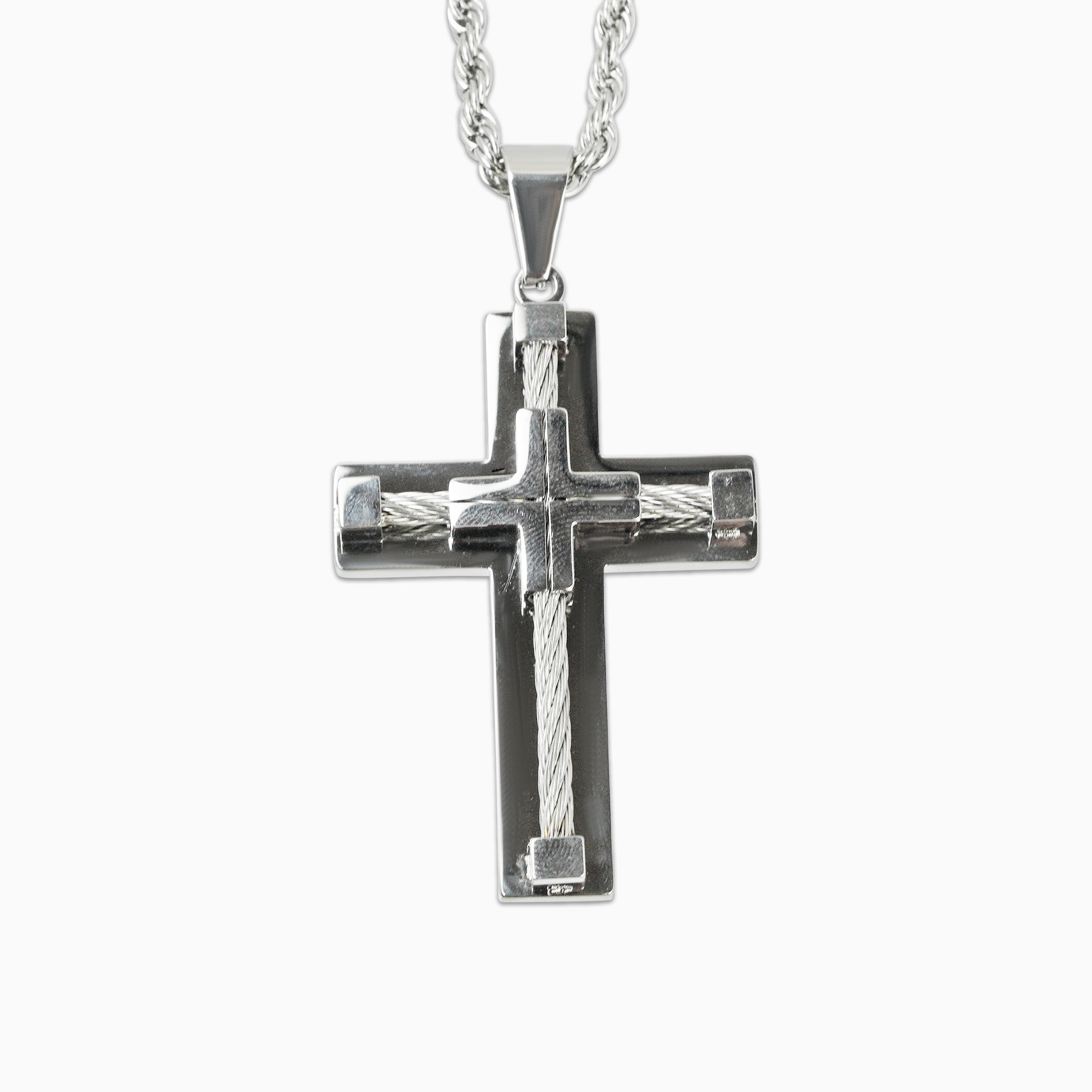 Colgante Cruz Rope Oro Blanco