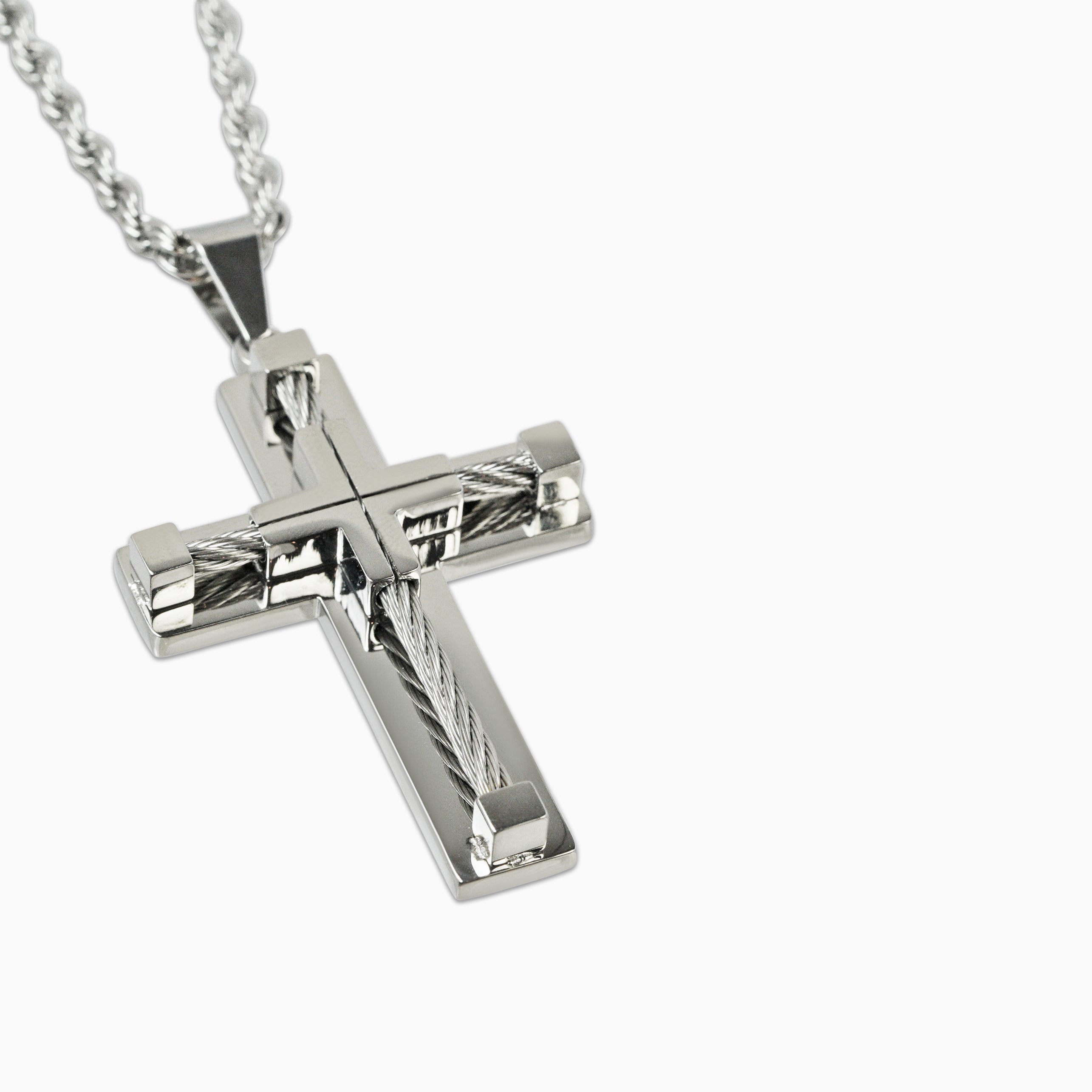 Colgante Cruz Rope Oro Blanco