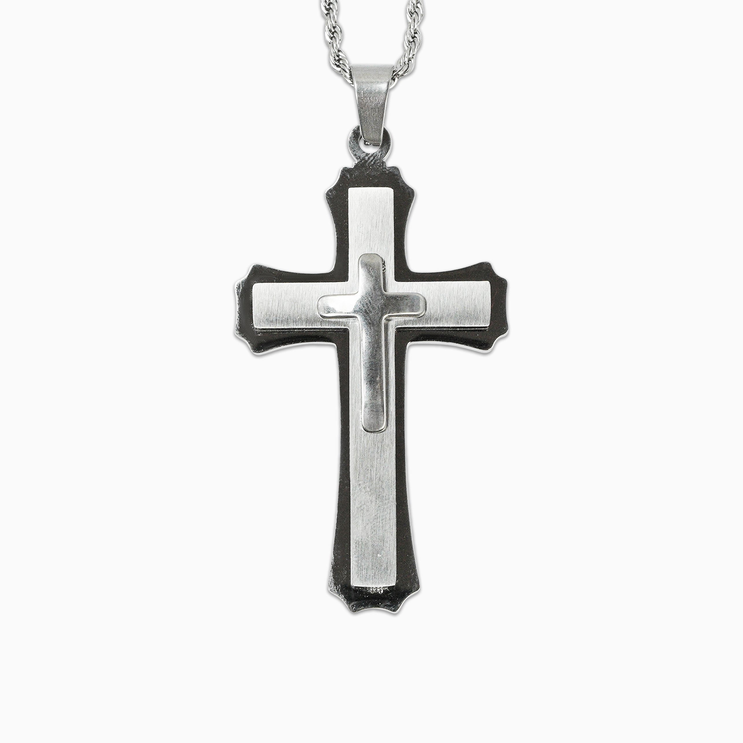 Colgante Doble Cruz Oro Blanco