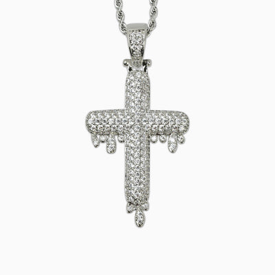 Drip Cross Pendant – White Gold